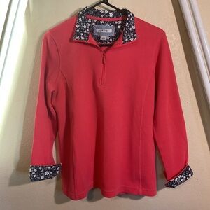 Orvis Salmon 1/4 Zip Pullover with Navy Blue and White Floral Trim Size Large